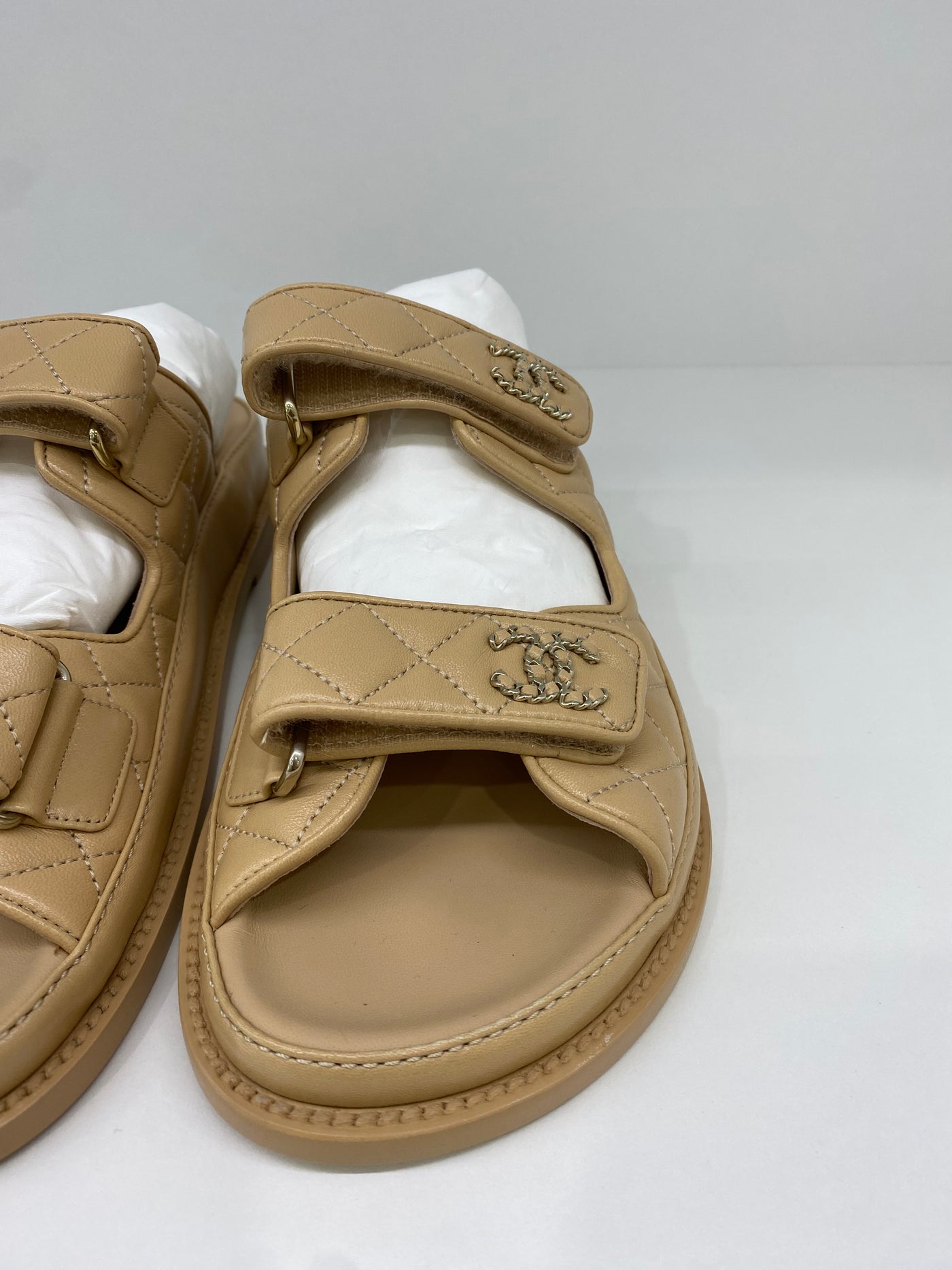 Chanel Dad Sandals Beige Size 37.5