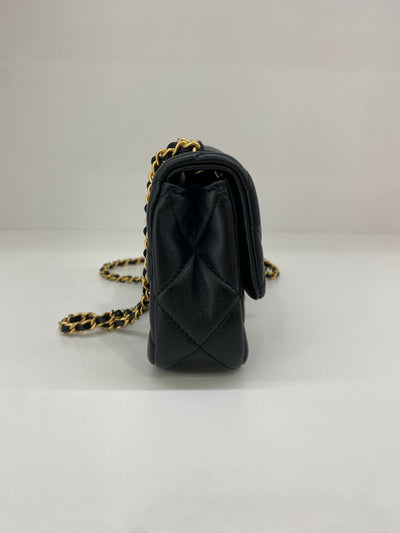 Chanel Mini Square Flap Black GHW Pearl Detail (adjustable chain)