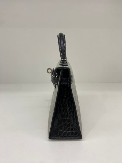 Hermes Mini Kelly Alligator Panda Gris Perle & Noir PHW HSS