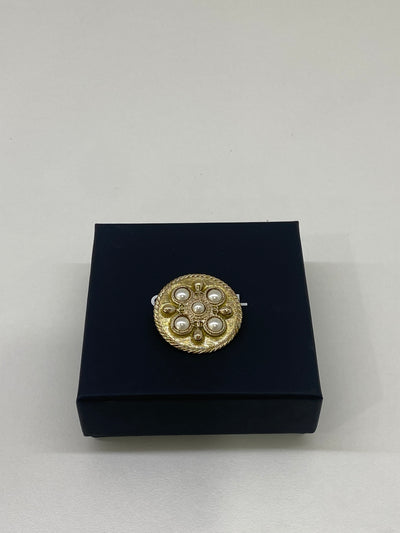 Chanel Pearl & Gold Round Brooch