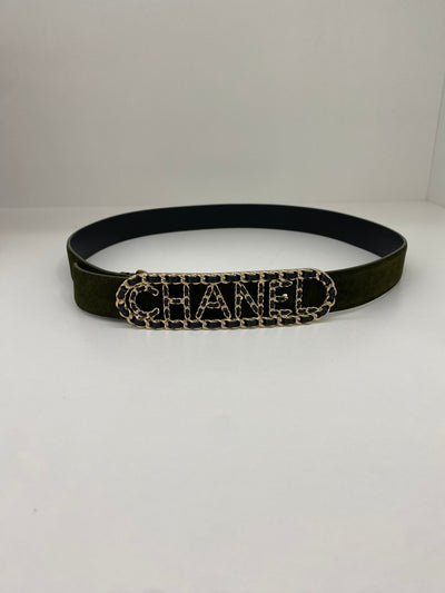 Chanel Belt Black and Velvet Green