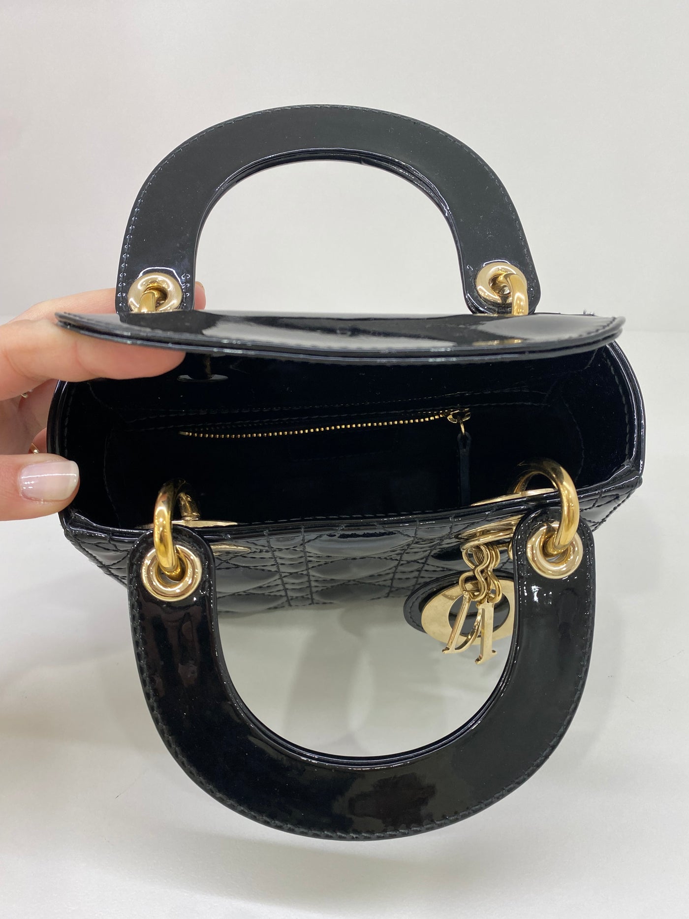 Dior Lady Dior Mini Black Patent GHW