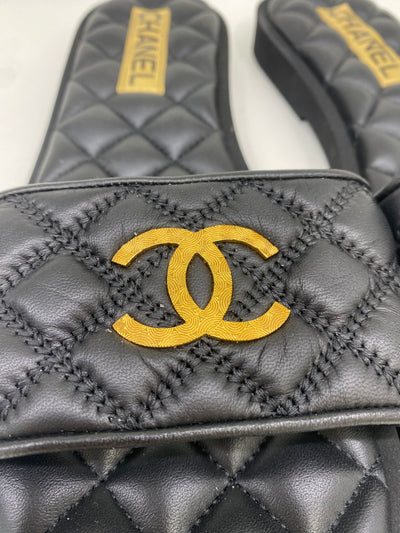 Chanel Padded Slides Black GHW Size 40