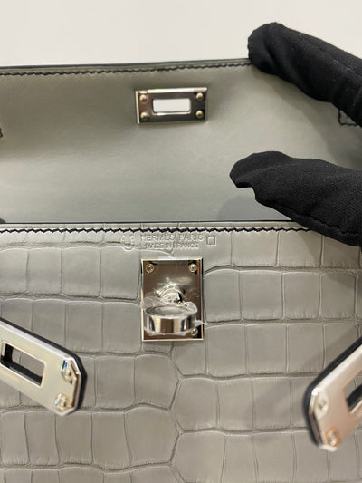 Hermes Mini Kelly Alligator Panda Gris Perle & Noir PHW HSS