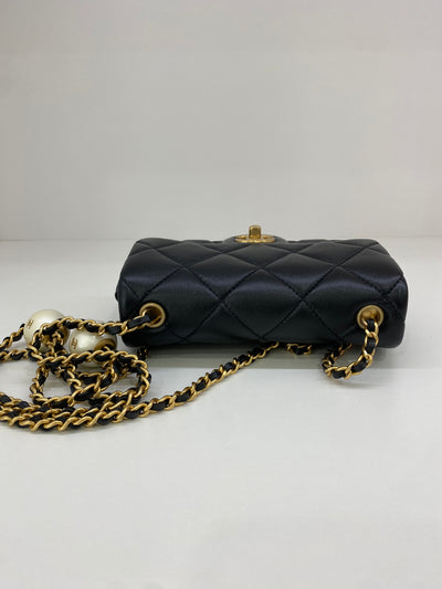 Chanel Mini Square Flap Black GHW Pearl Detail (adjustable chain)