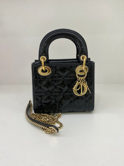 Dior Lady Dior Mini Black Patent GHW