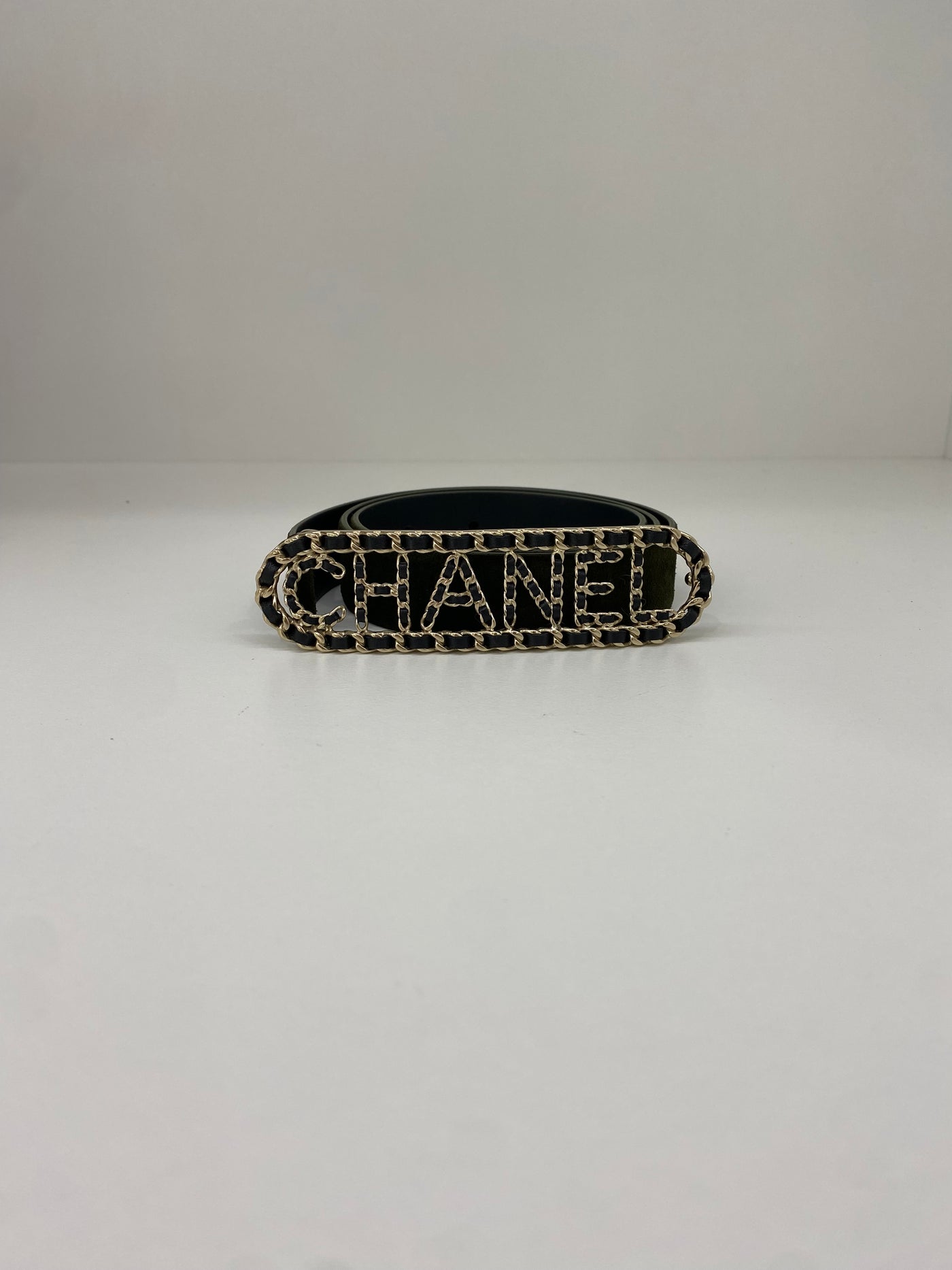 Chanel Belt Black and Velvet Green