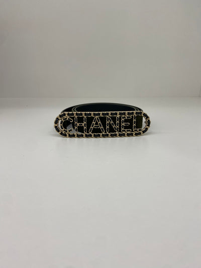 Chanel Belt Black and Velvet Green