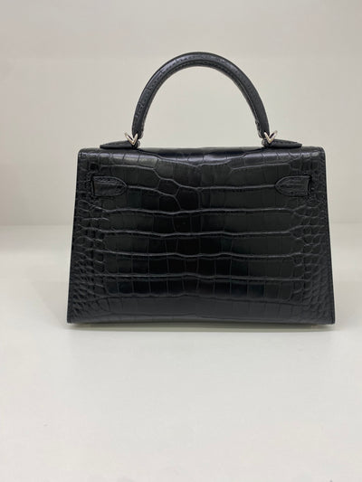 Hermes Mini Kelly Matte Mississippiensis Alligator Noir PHW