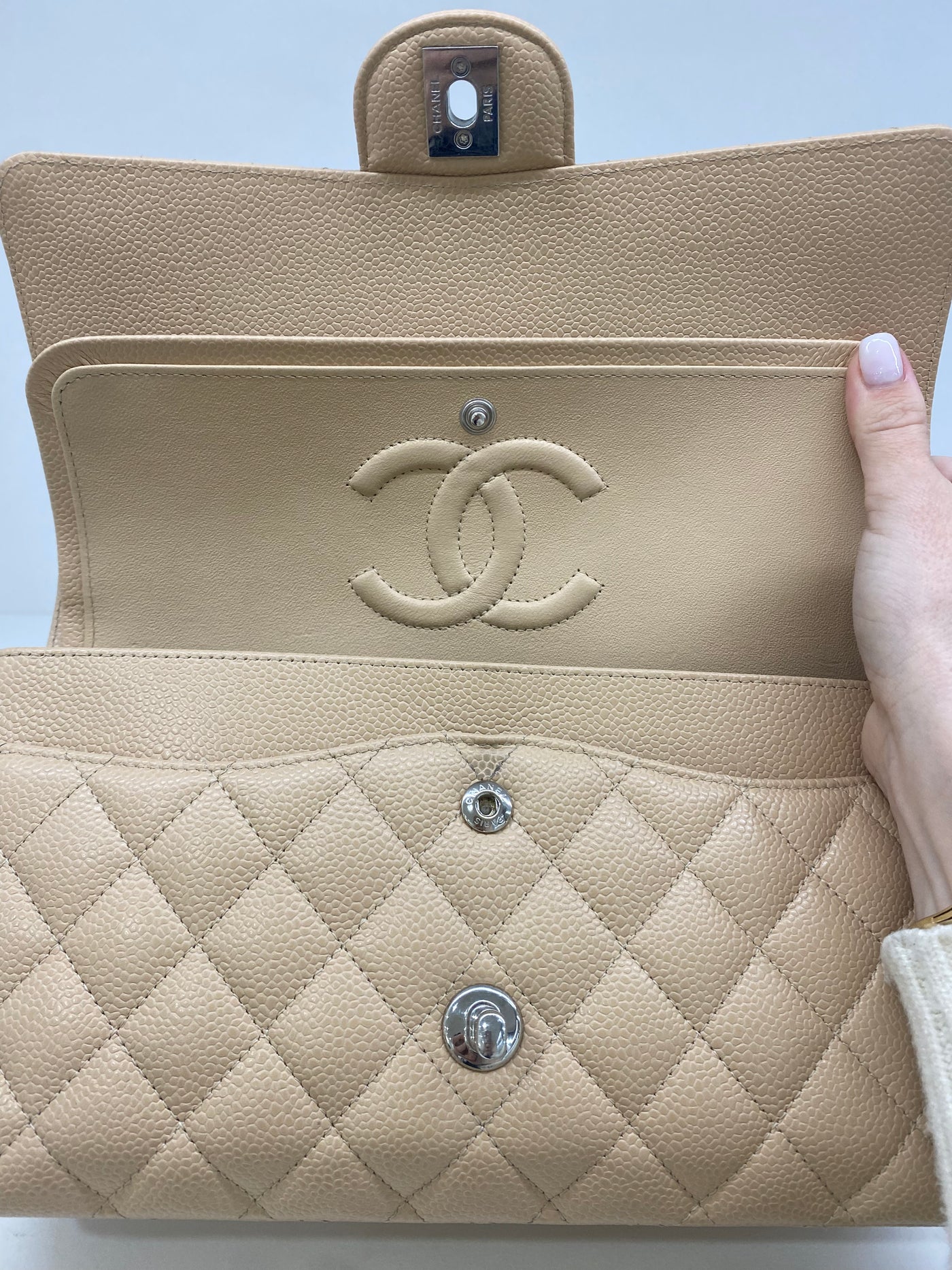 Chanel Classic Flap Medium - Beige SHW (microchipped)