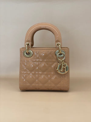 Dior Lady Dior Mini Patent Leather Beige CGHW