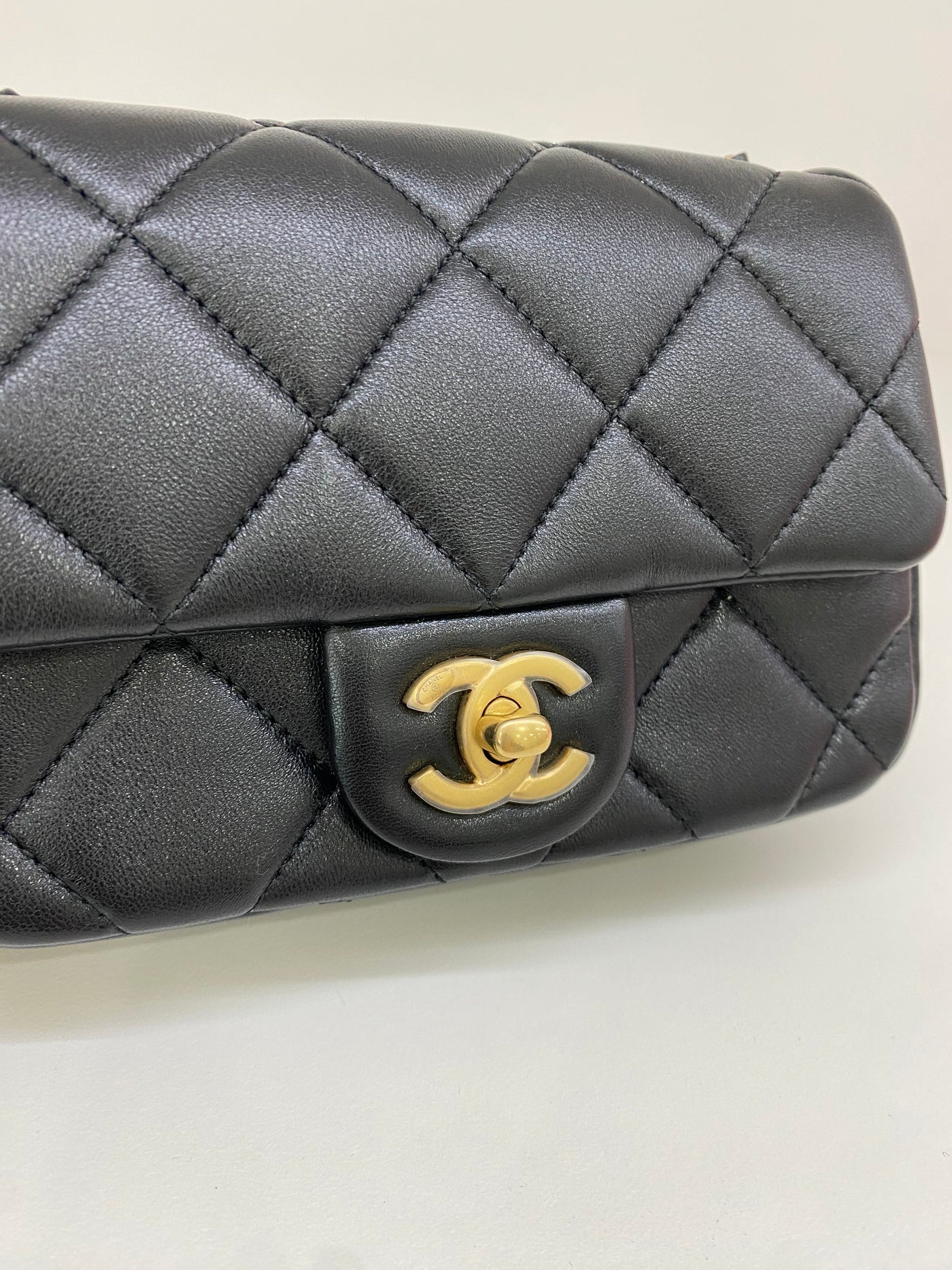 Chanel Mini Square Flap Black GHW Pearl Detail (adjustable chain)