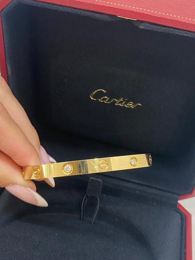 Cartier Love Bangle Yellow Gold 4 Diamonds Size 18