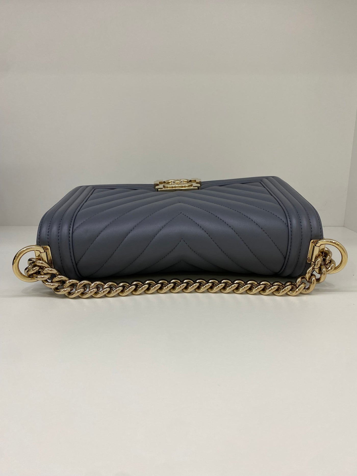 Chanel Boy Bag Chevron Grey Lambskin CGHW