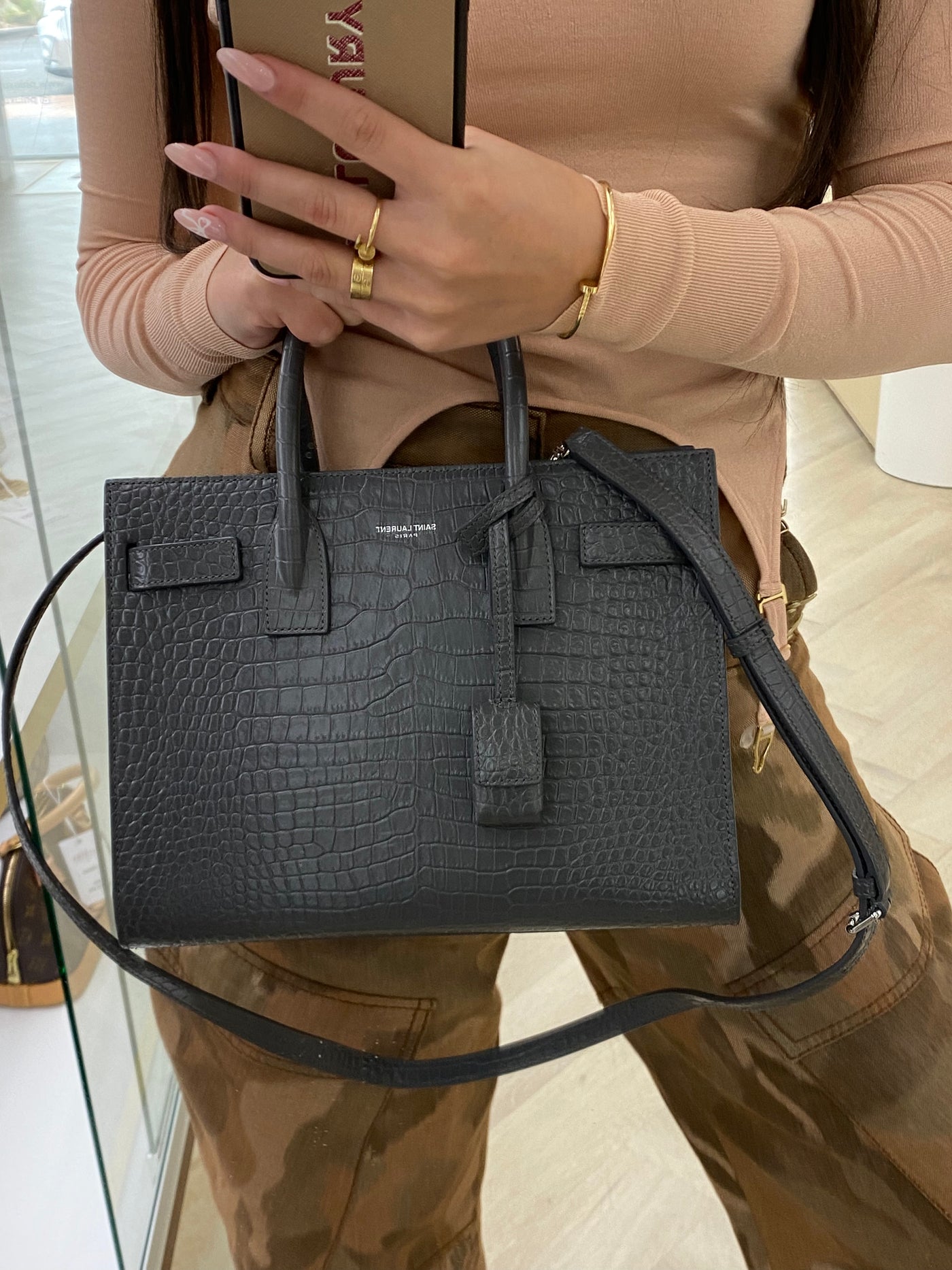 YSL Sac De Jour Small Grey Croc