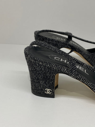 Chanel Slingback Black Tweed Size 38.5