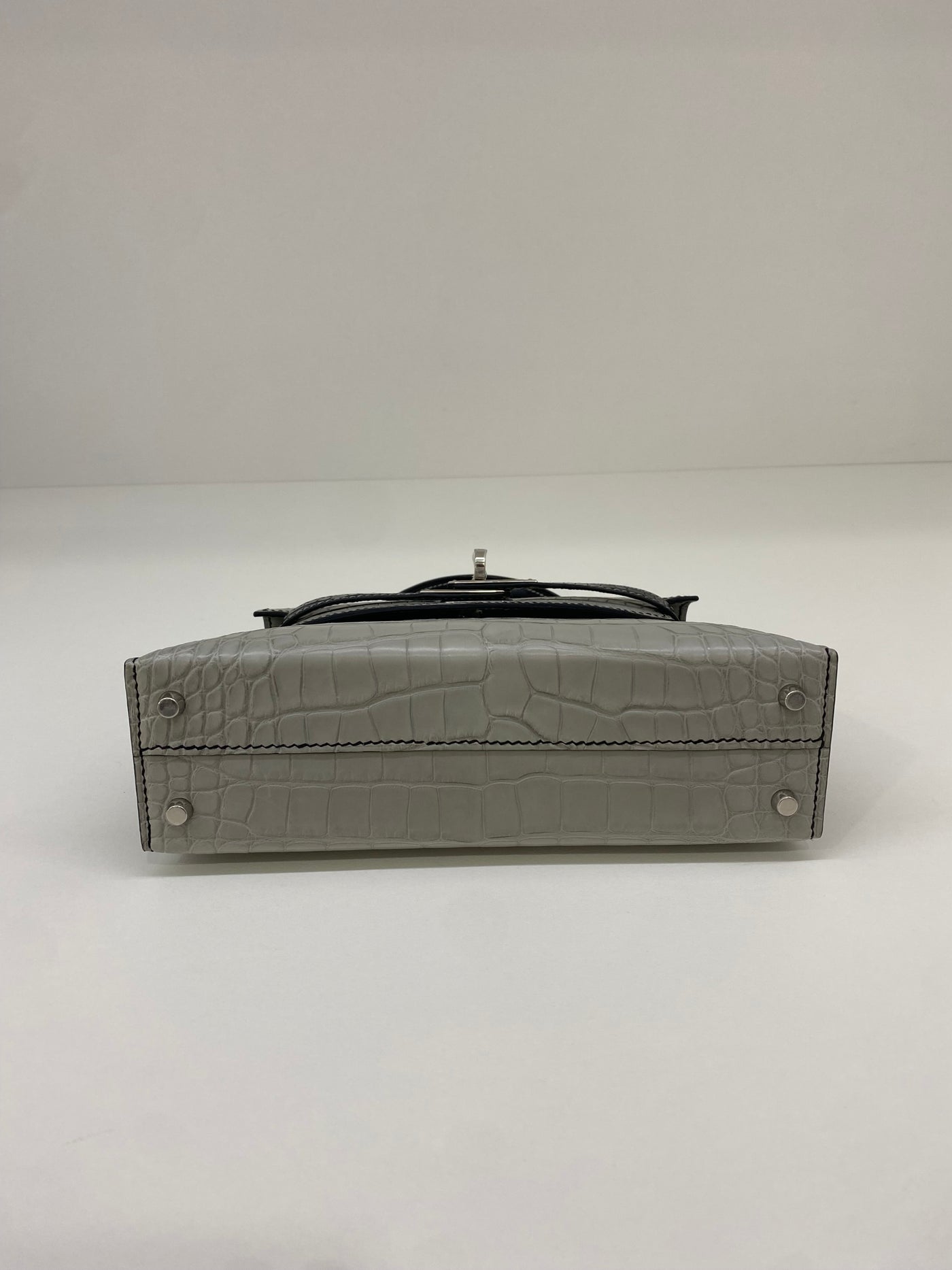 Hermes Mini Kelly Alligator Panda Gris Perle & Noir PHW HSS