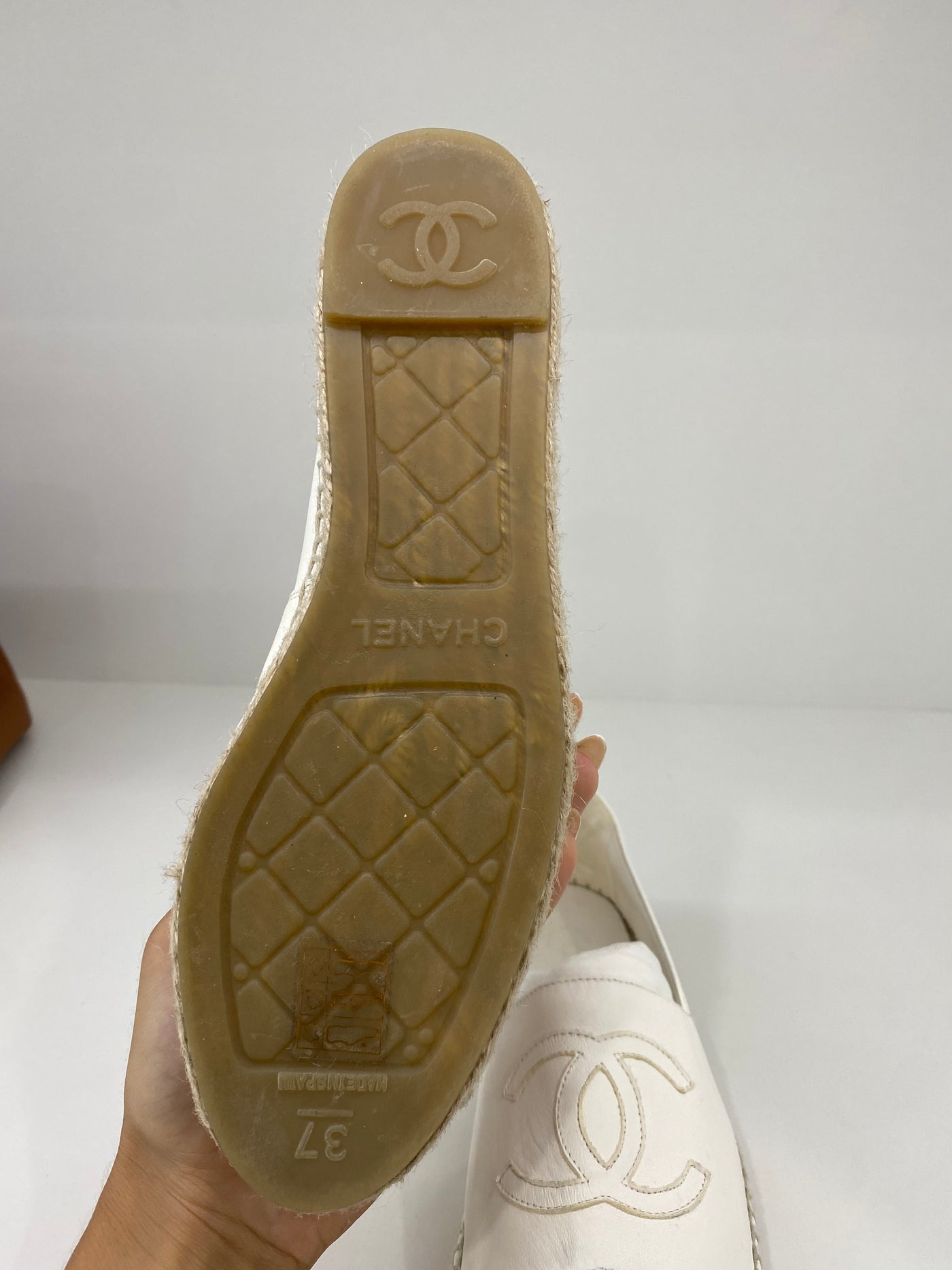 Chanel Espadrilles White Leather Size 37