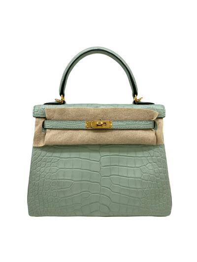 Hermes Kelly 25 Alligator Mississippiensis Retourne GHW Vert D'eau