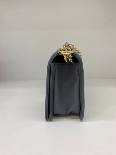 Chanel Boy Bag Chevron Grey Lambskin CGHW