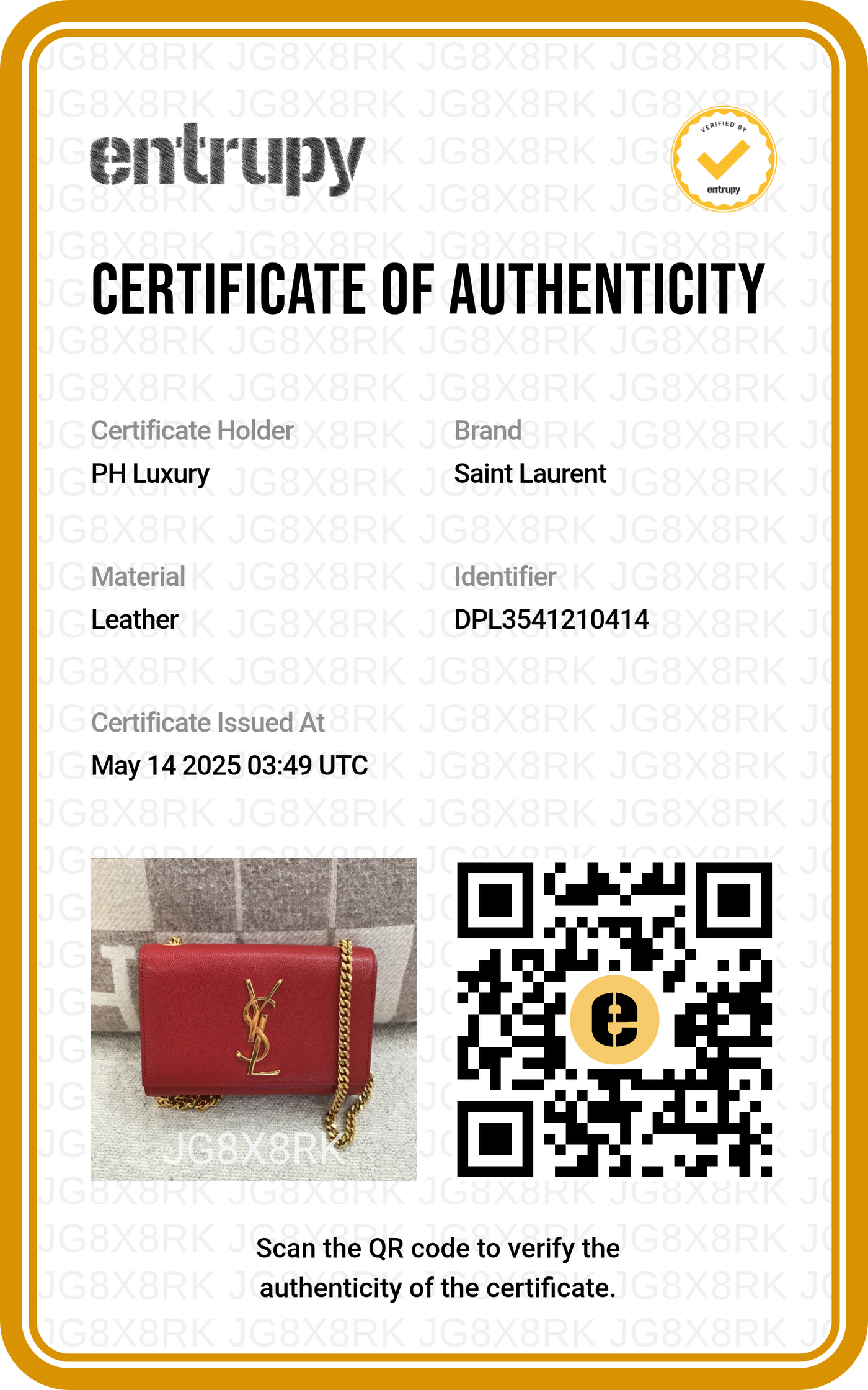 Saint Laurent Kate Small Red GHW
