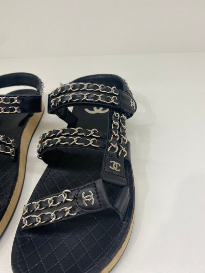 Chanel Chain Black Sandal 38