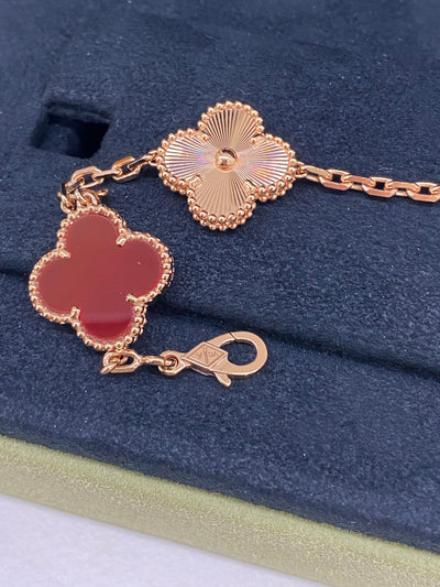 Van Cleef & Arpels 5 Motif Alhambra Bracelet Rose Gold and Carnelian