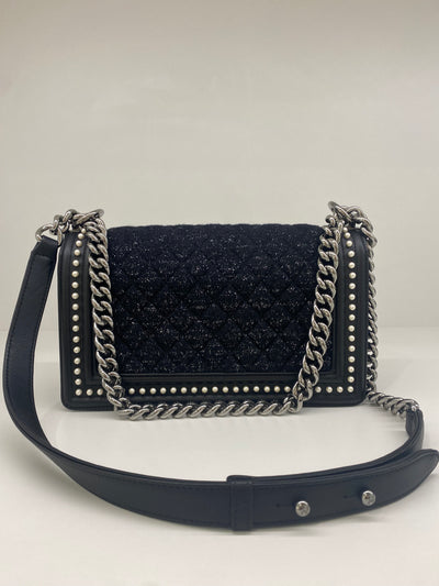 Chanel Medium Boy Tweed Black & Pearl SHW