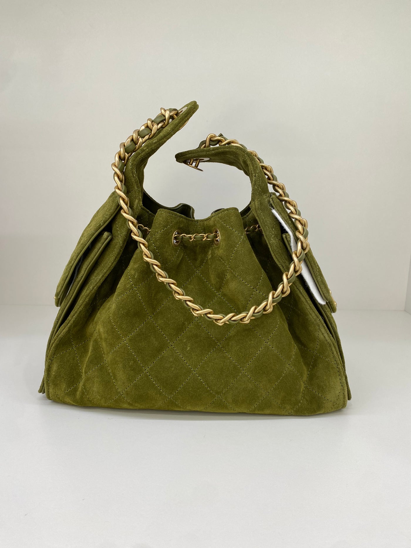 Chanel 25 Bag Small Olive Green Suede GHW