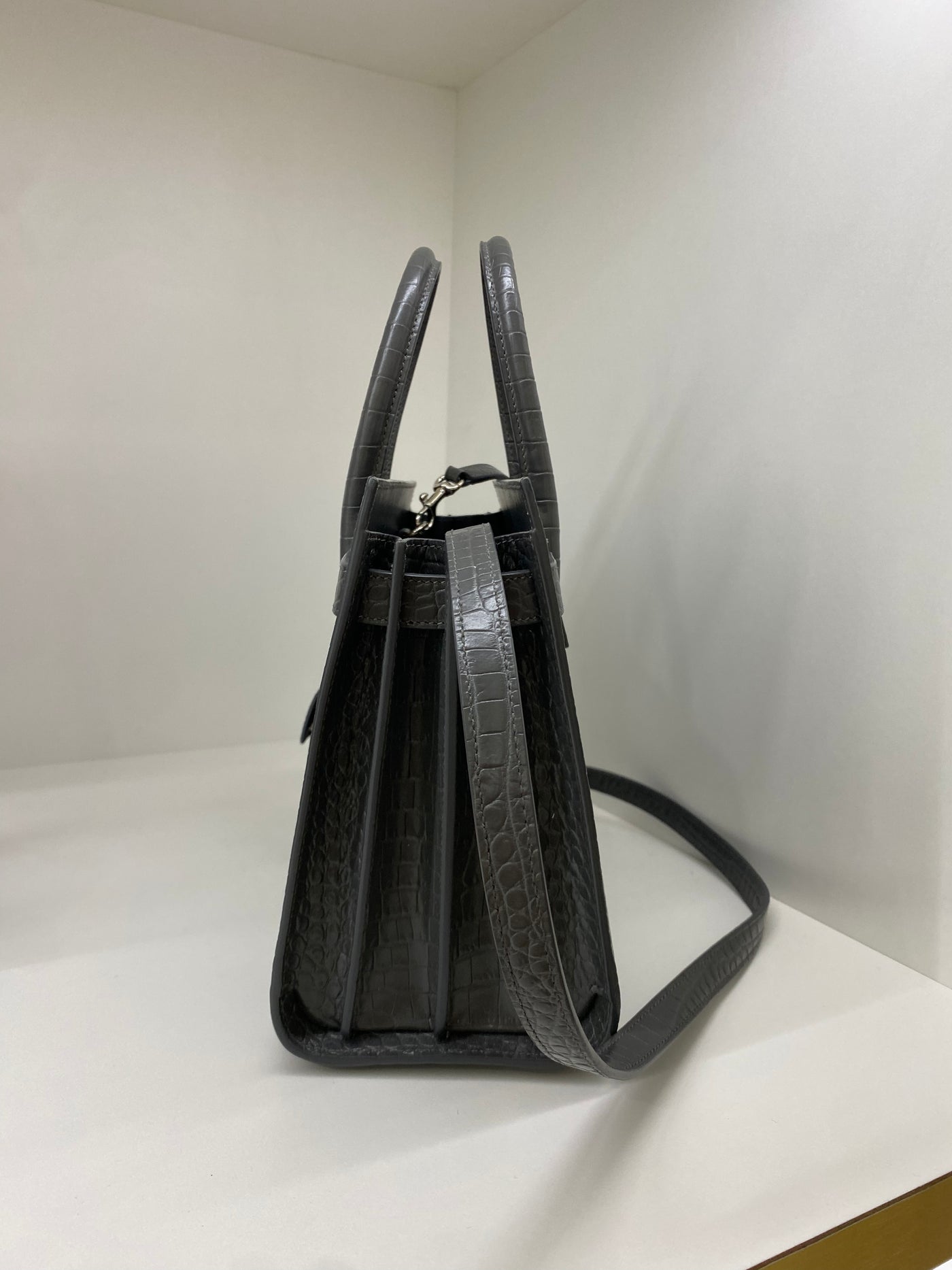 YSL Sac De Jour Small Grey Croc