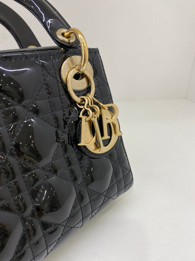 Dior Lady Dior Mini Black Patent GHW