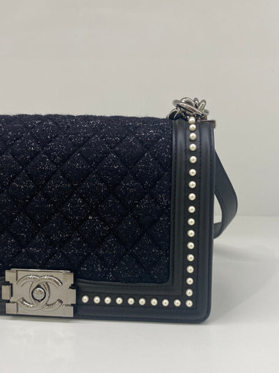 Chanel Medium Boy Tweed Black & Pearl SHW