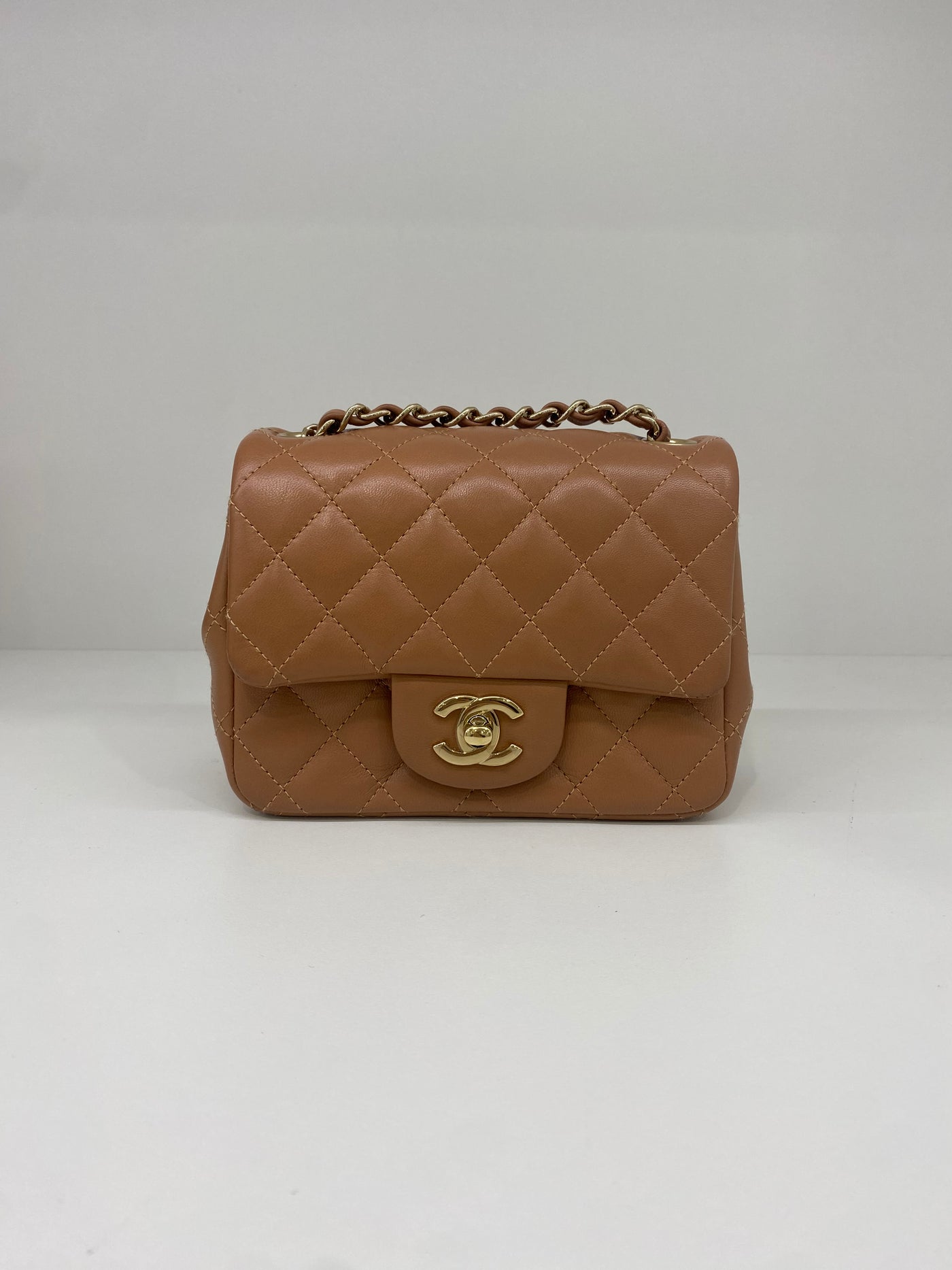 Chanel Mini Square Flap Brown Lambskin GHW