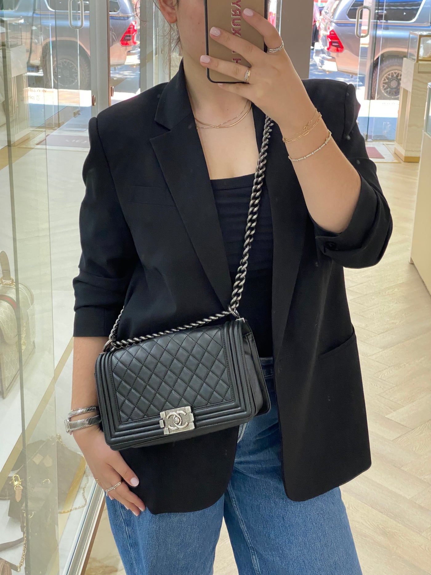 Chanel Boy Bag Black Lambskin SHW