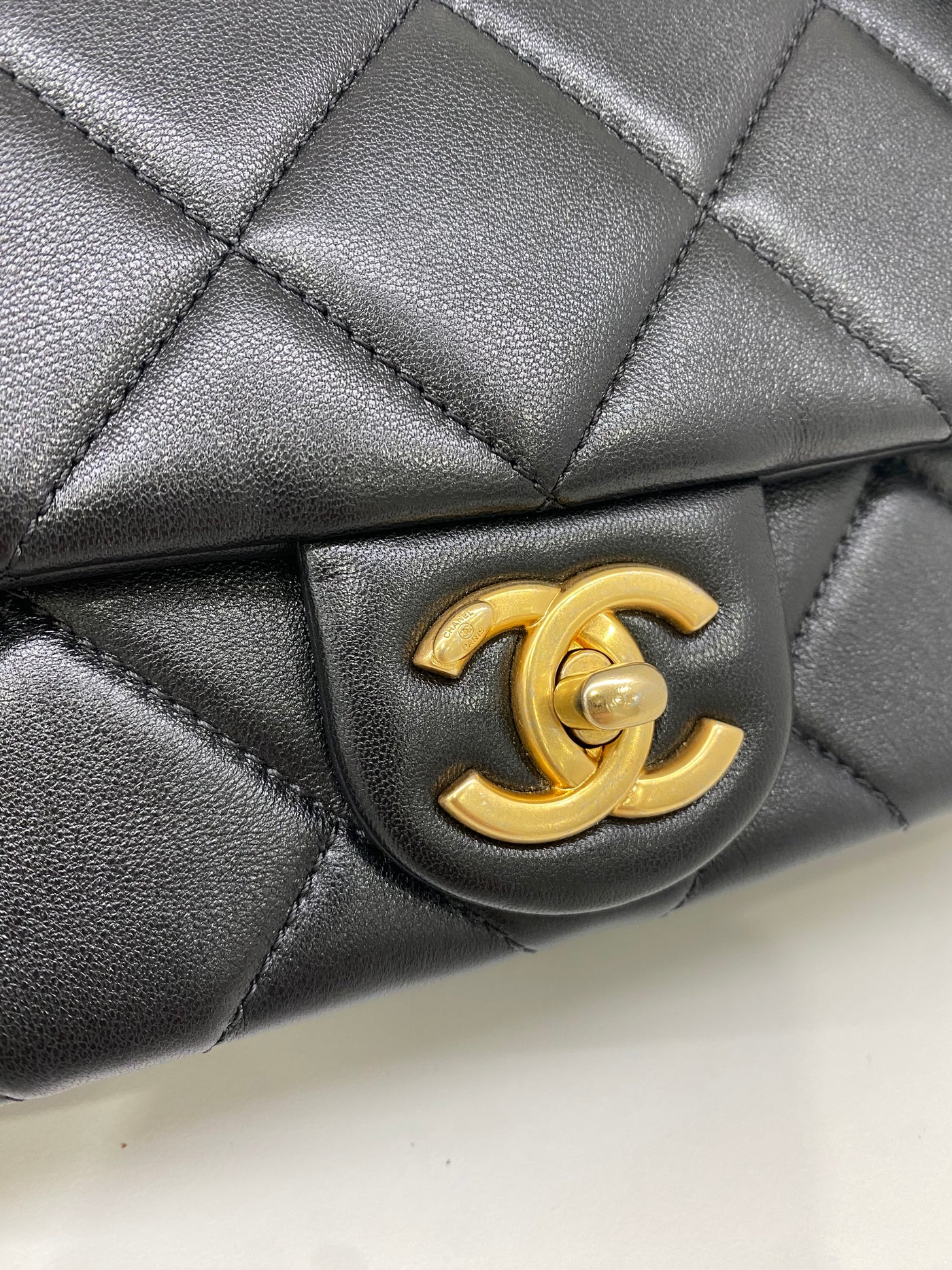 Chanel Small Flap Lambskin Pearl Detail Black GHW (Adjustable Strap)