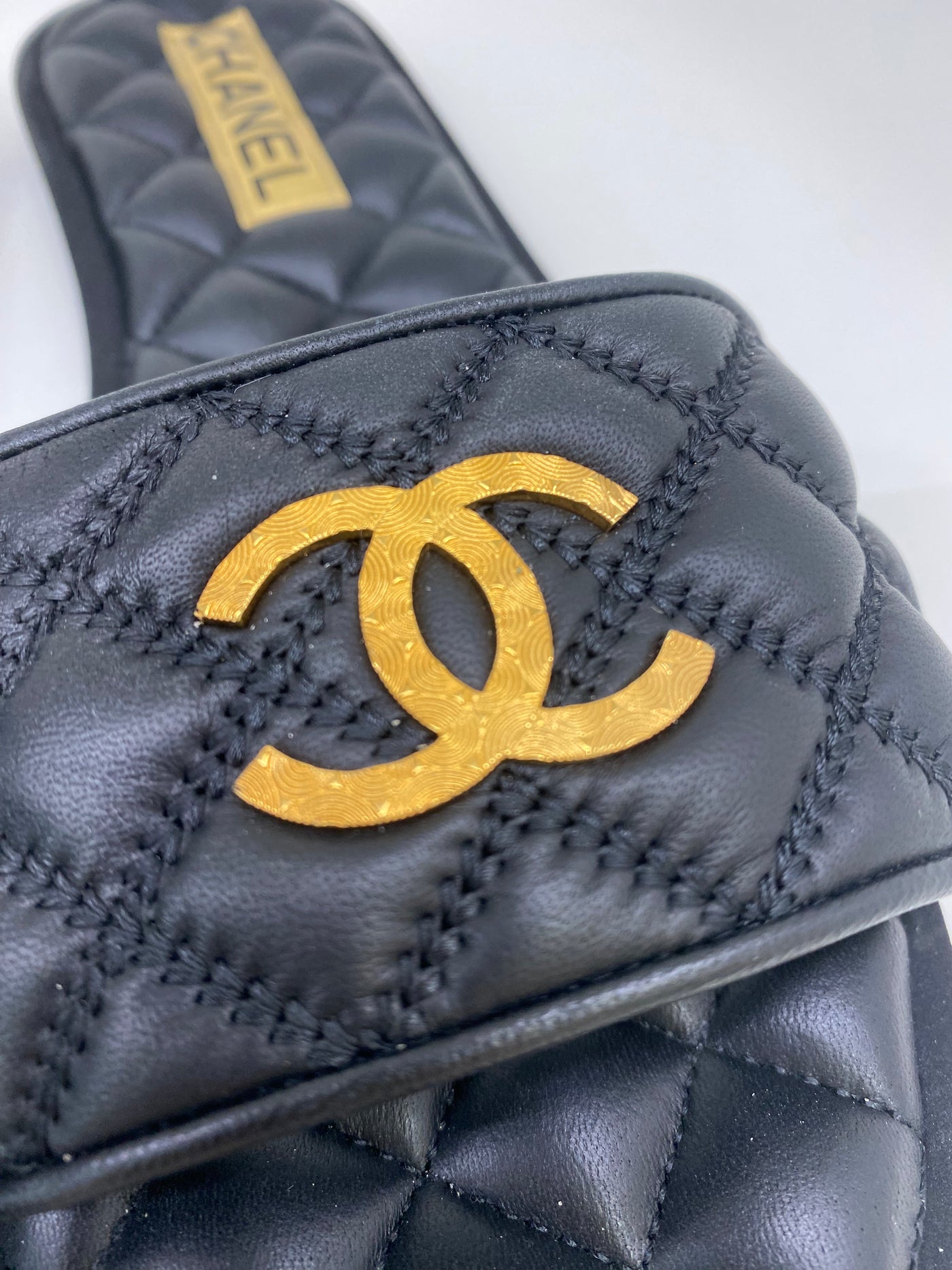 Chanel Padded Slides Black GHW Size 40