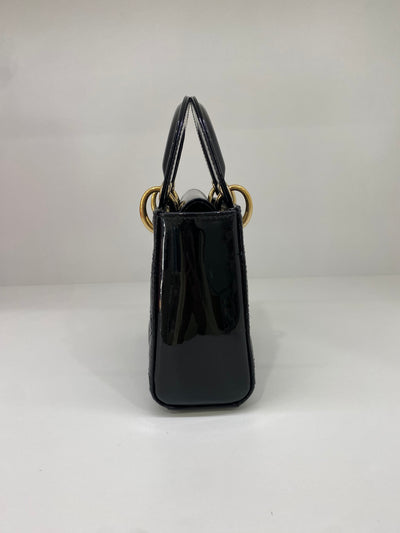 Dior Lady Dior Mini Black Patent GHW