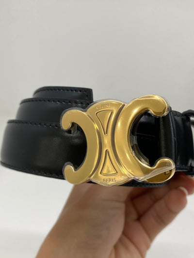 Celine Trimophe Medium Black Belt - Size 75