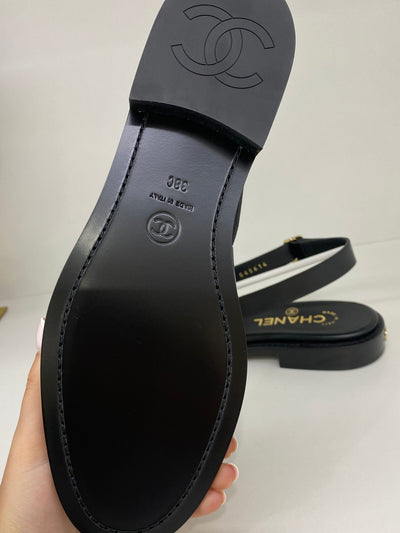 Chanel Diamante Slingback Loafers Black Size 38C