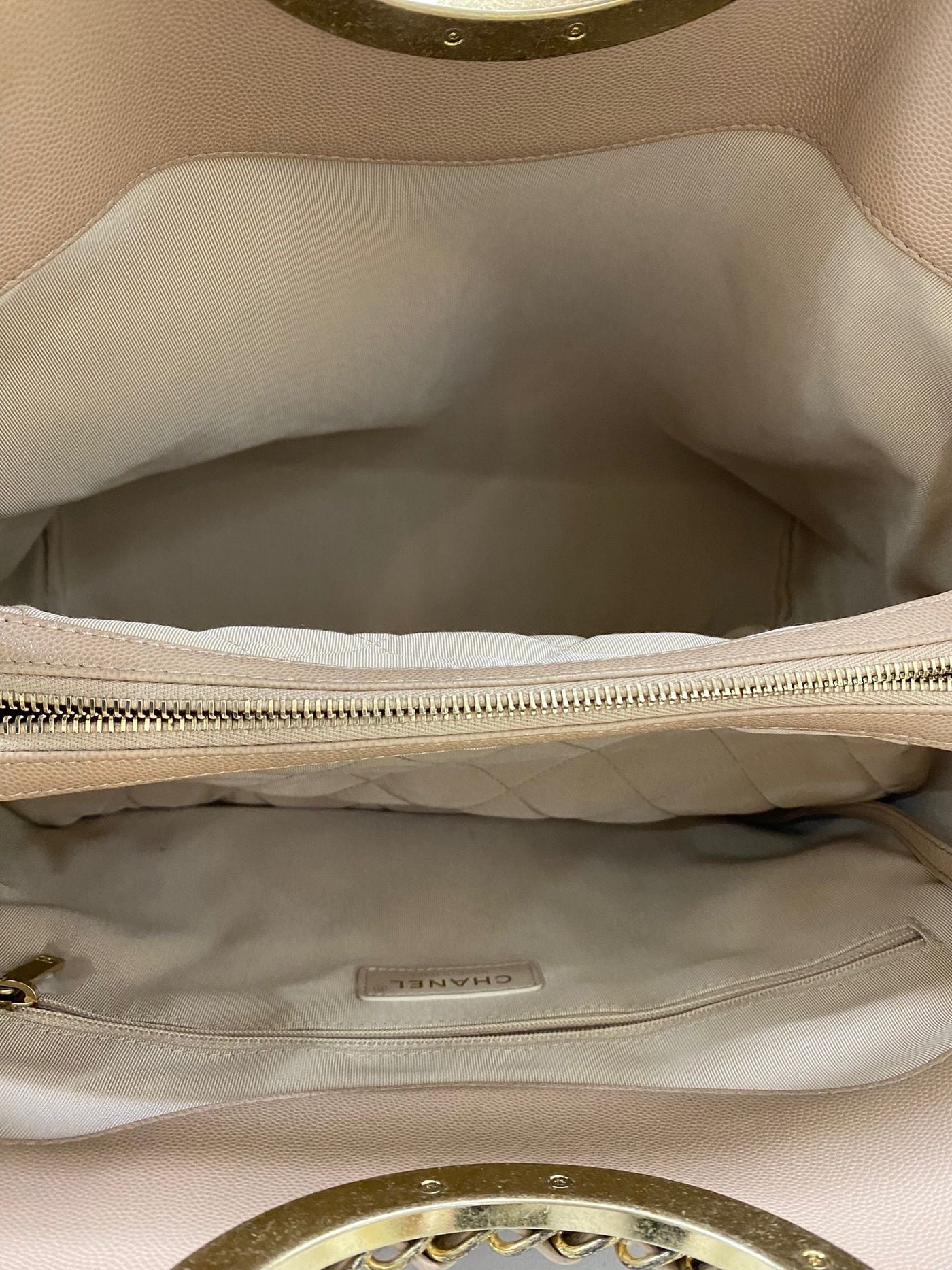 Chanel Shoulder Bag Beige with Chain Detail