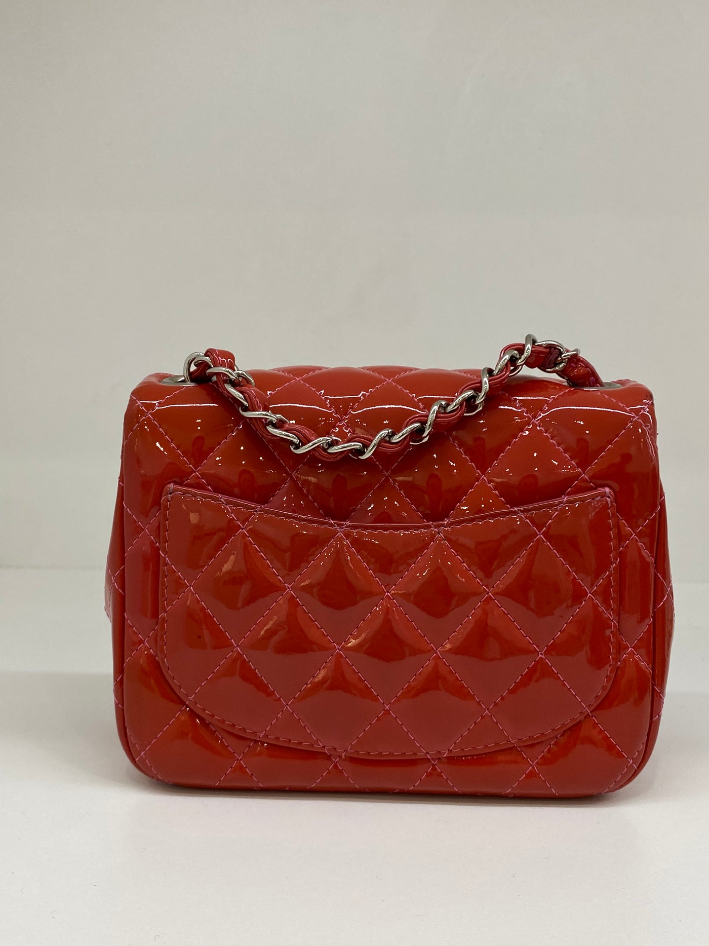 Chanel Square Mini Red/Pink Patent Classic Flap SHW