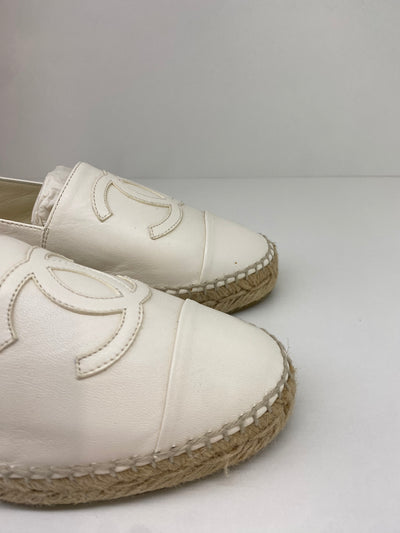 Chanel White Leather Espadrilles Size 36