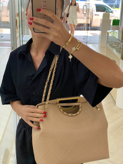 Chanel Shoulder Bag Beige with Chain Detail