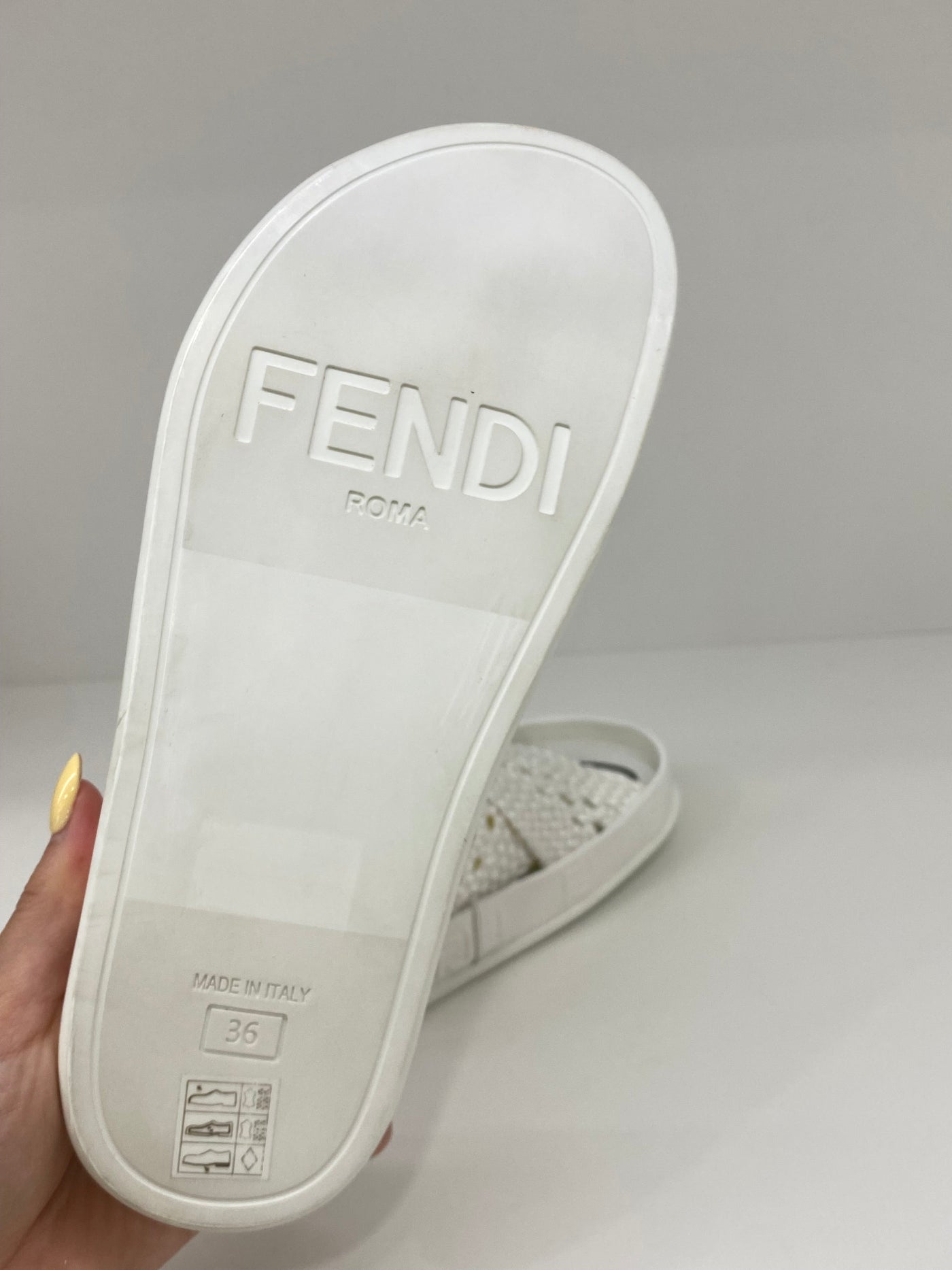 Fendi Woven White Slides Size 36