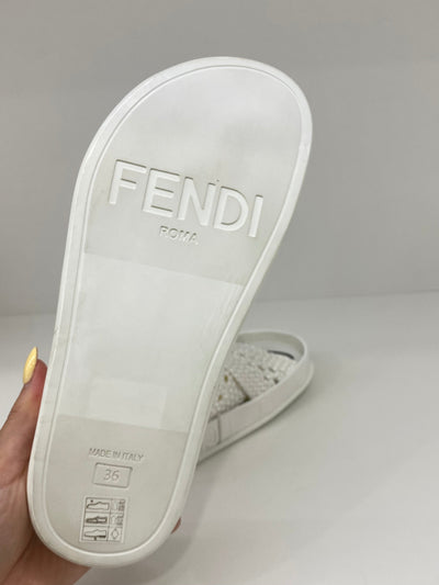 Fendi Woven White Slides Size 36