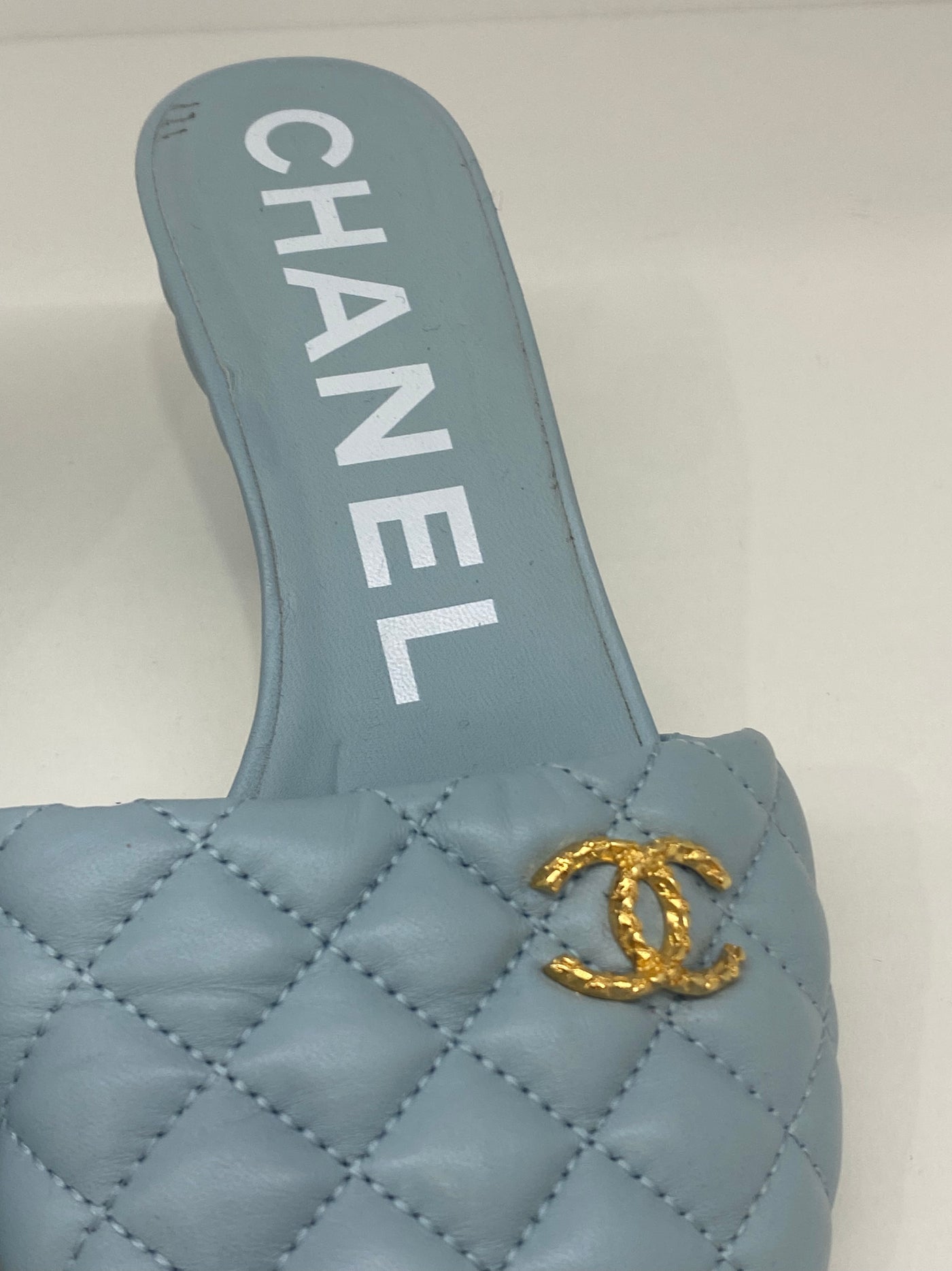 Chanel Light Blue Leather Mule 38C