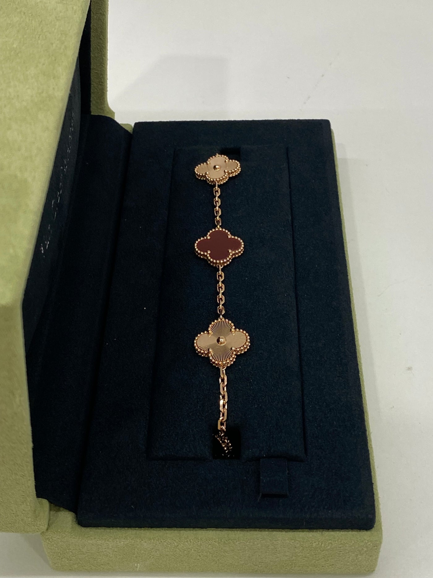 Van Cleef & Arpels 5 Motif Alhambra Bracelet Rose Gold and Carnelian