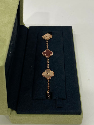 Van Cleef & Arpels 5 Motif Alhambra Bracelet Rose Gold and Carnelian
