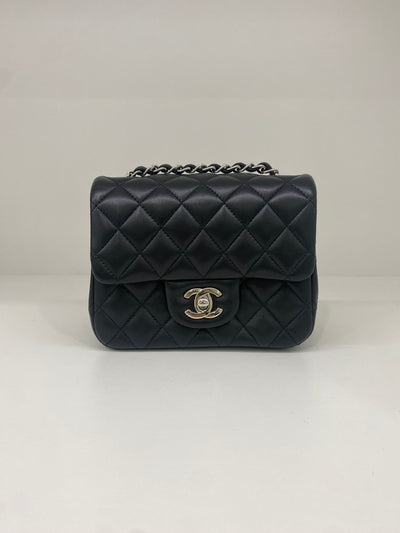 Chanel Mini Square Flap Black Lambskin SHW