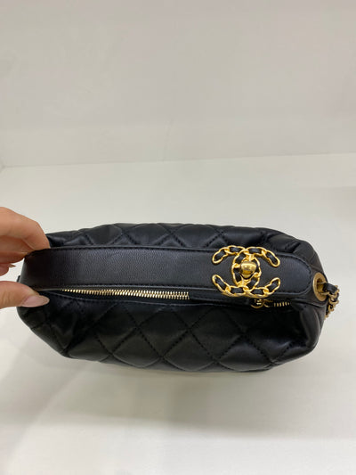 Chanel Hobo Quilted Black Bag GHW - microchipped